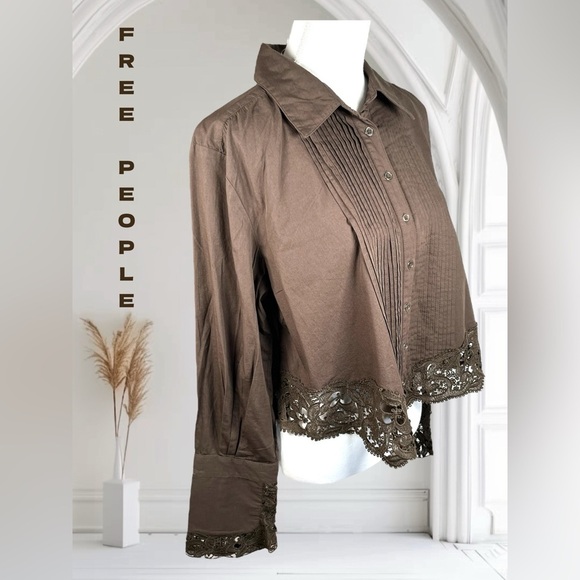 Free People | Hooked On You Pleated Lace Crop Blouse - Picture 3 of 8